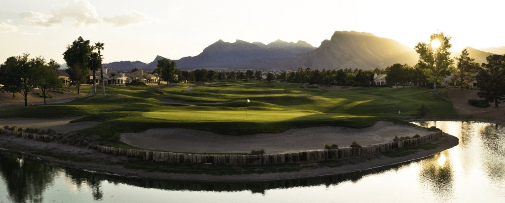 Sunset over the Palm Valley golf course and surrounding mountains